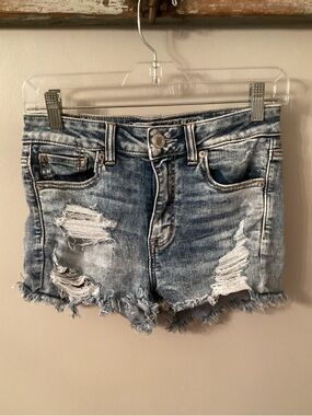 AMERICAN EAGLE OUTFITTERS AEO Y2K SIZE 4 HI RISE SHORTIE JEAN SHORTS NEXT LEVEL